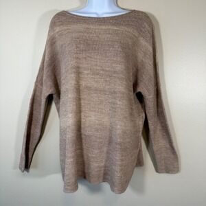 J Jill Sweater Knit Ombre Tan Beige Boat Neck Long Sleeve Womens Medium Cotton
